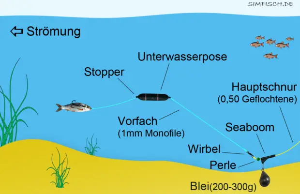 Unterwasserposen-Montage zum Welsangeln